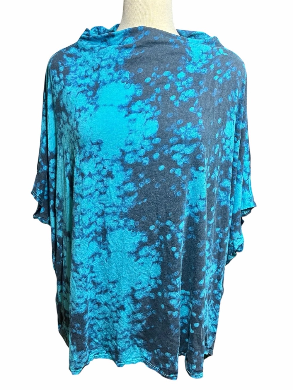 bryn Walker Black and Blue Tie-Dye Draped Oversized Batwing Top Women's XL